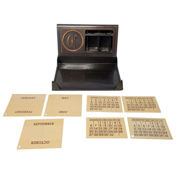 Vintage MCM Perpetual Calendar Letter Holder Desk Accessory "C" Inital Monogram - Picture 1 of 14